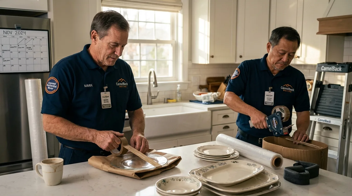 Professional crew packing kitchen dishware in Stonewall, MS